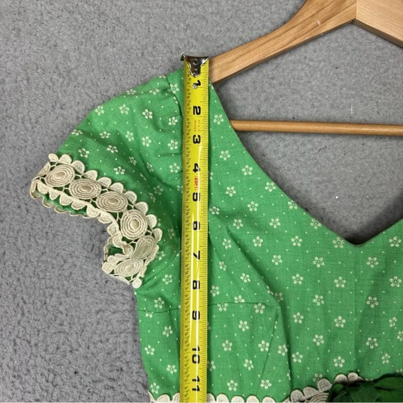 Princess Kaiulani Vintage Dress Womens Small Green Hawaiian 60's Empire Maxi Dot - Picture 9 of 11